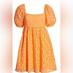 NWT Size 4 Lilly Pulitzer Kay Puff Sleeve Eyelet Dress In Cantaloupe